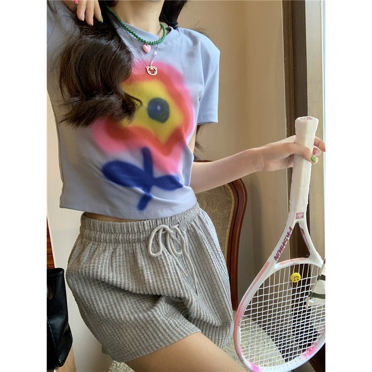 Áo Thun Ngắn Tay In Họa Tiết Hoa Thời Trang Mùa Hè Cho Nữ