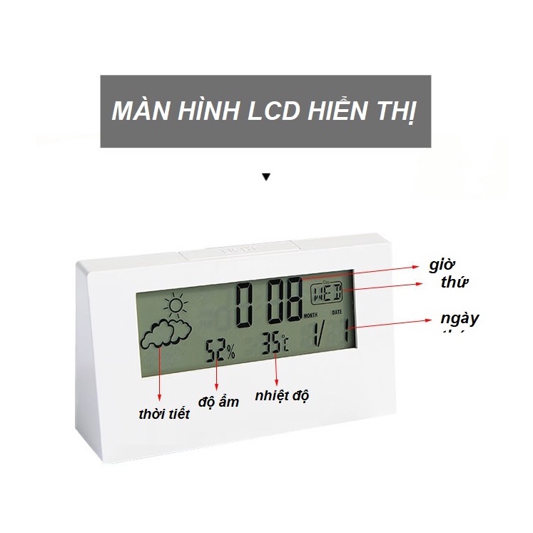 Đồng hồ điện tử trong suốt JIASHI màn hình LED để bàn hiển thị thời gian nhiệt độ thời tiết - DHL04