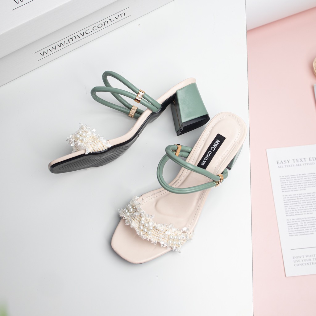 Giày Sandal Cao Gót MWC Đế Vuông 5CM Quai Ngang Phối Ren NUCG-3917
