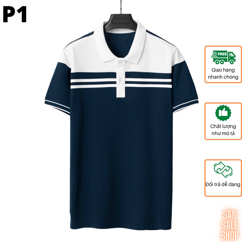 Áo thun Polo nam cổ bẻ vải Cotton CVC may phối kẻ sọc ngang 3S - P1