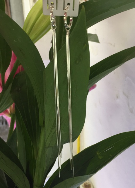 Khuyên tai tròn treo 3-5 sợi mỳ bóng dài bạc ta 6cm-10cm