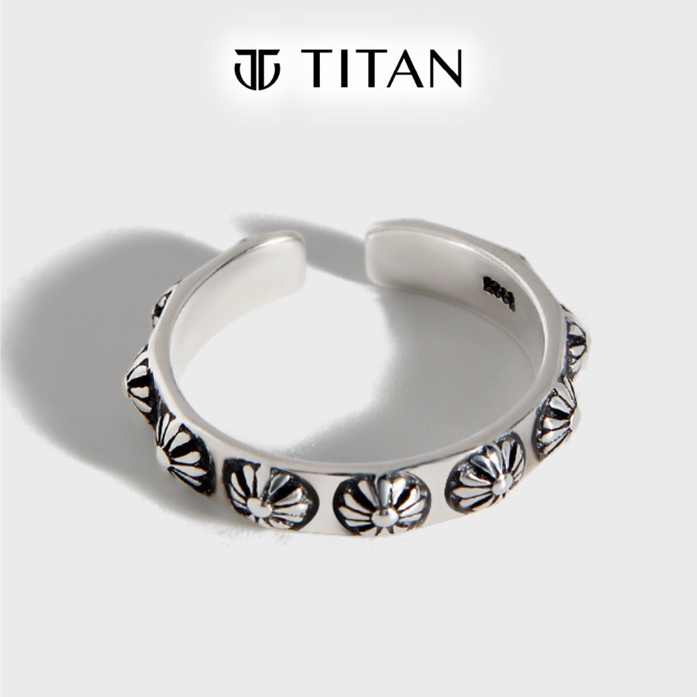 Nhẫn nam nữ CH thời trang, nhẫn Chrome Hearts unisex freesize bông hoa thị Iris màu đẹp như bạc 925 TITAN SHOP