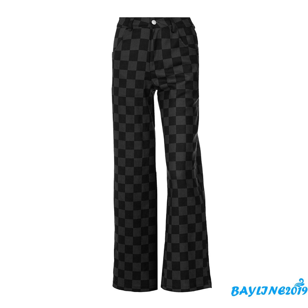 Quần ống rộng Họa Tiết Ca Rô Trẻ Trung Dành Cho Nữ