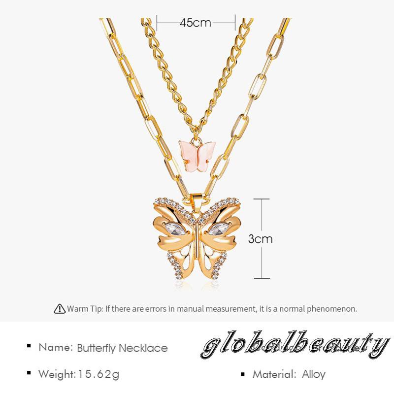 GB-Female Necklace, Adults Two-Layer Butterfly Necklace Metal Collarbone Chain for Women, Golden