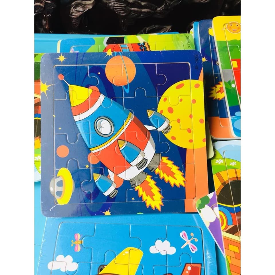 Bộ 12 tranh ghép hình gỗ 16 mảnh( 12 hình khác nhau)