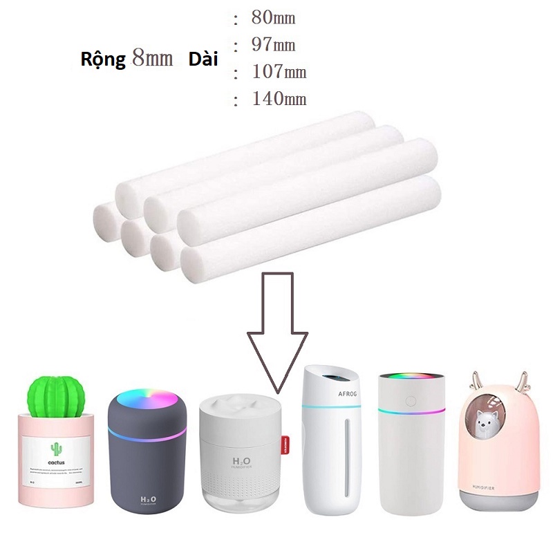 Set 5 lõi bông phù hợp nhiều loại máy phun sương xông tinh dầu kích thước từ 10cm đến 20cm