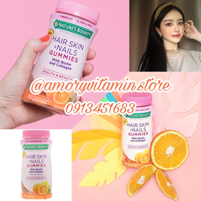 Nature's Bounty Hair Skin Nails Gummies vị cam bổ sung collagen