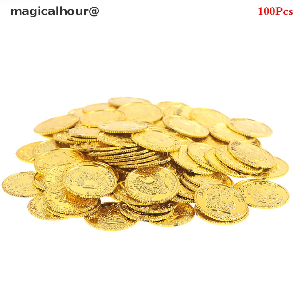 Túi 100 đồng xu cướp biển giả màu vàng sáng bằng nhựa dành cho chơi game tiệc tùng mới
