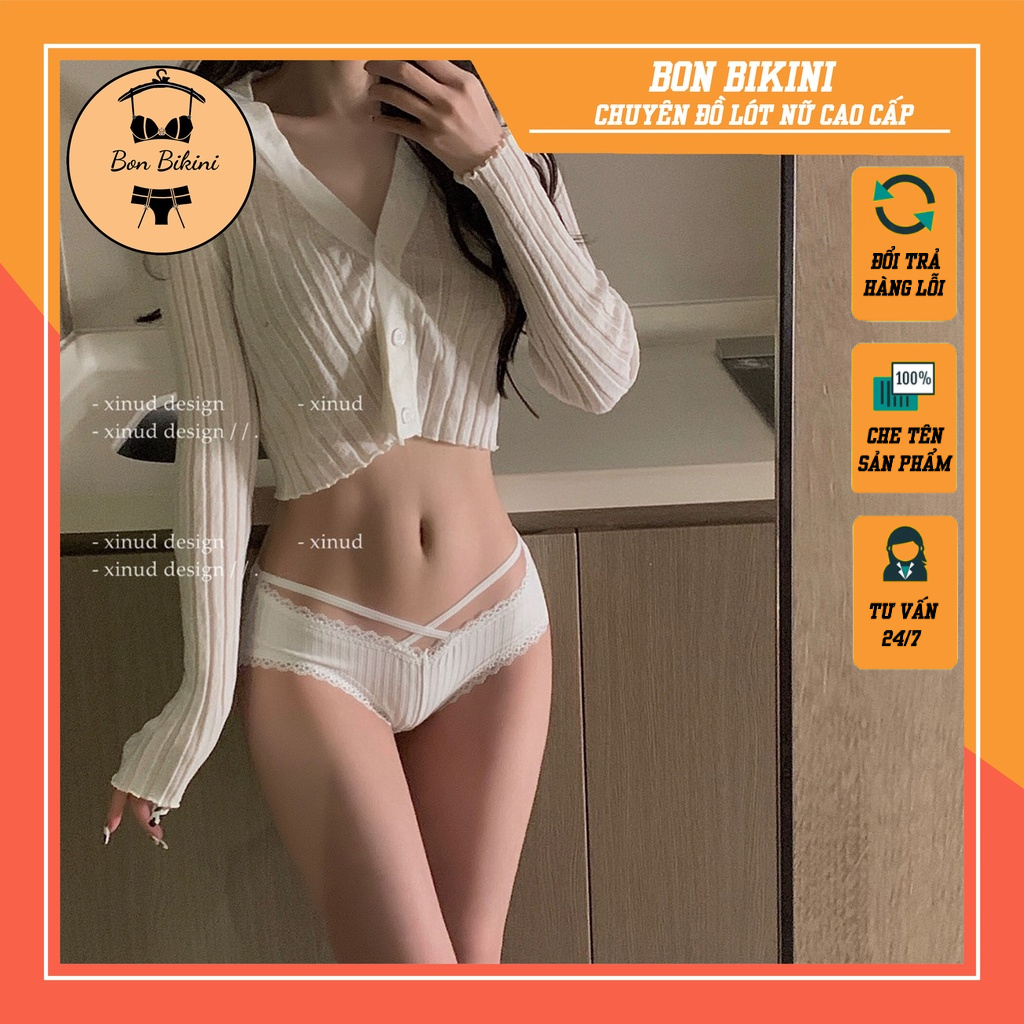 Quần Lót Nữ COTTON viền ren Sexy gân tăm 2 dây đan chéo quyến rũ mẫu 1152