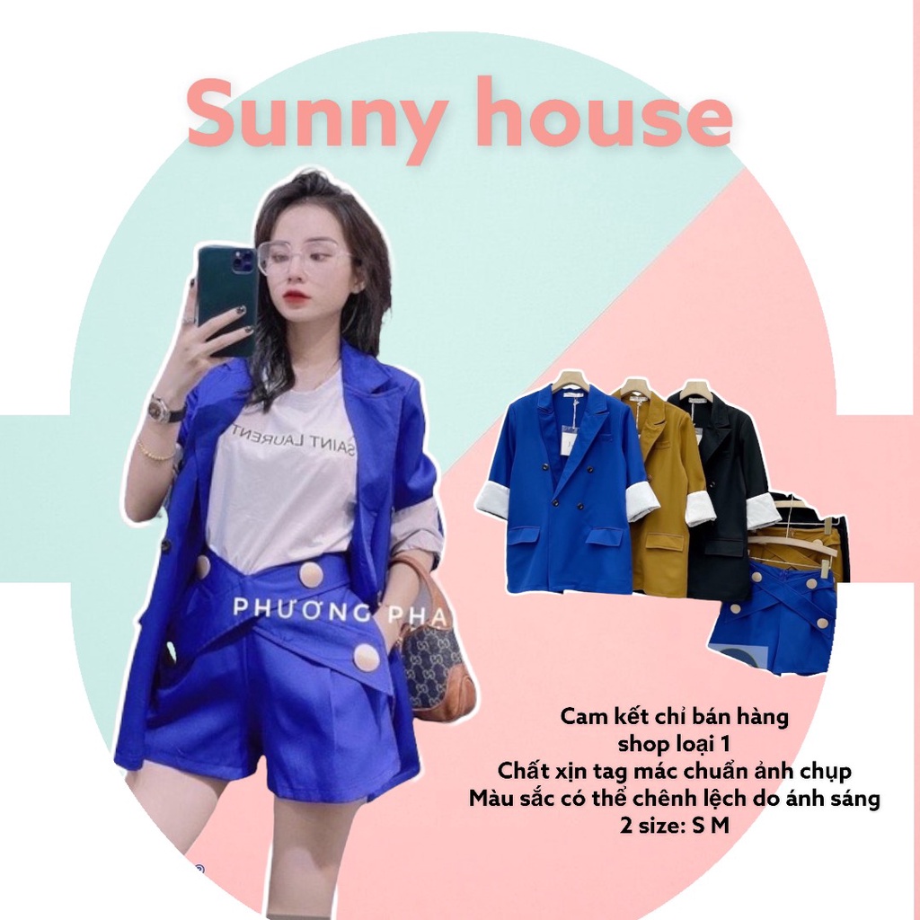 Set áo vest blazer quần short chuẩn hình 100%