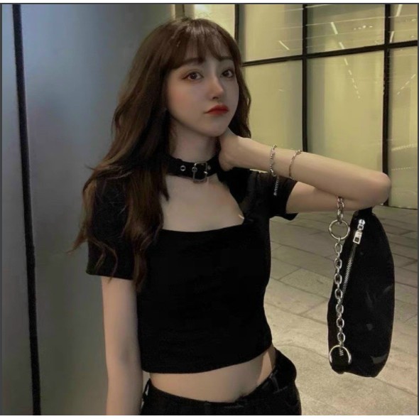 ÁO THUN CỔ CHOKER, THUN BORIP- DÁNG CROPTOP