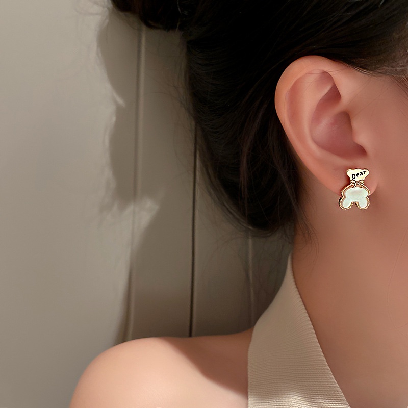 Bông Tai Hình Gấu Trắng Thắt Nơ Dễ Thương Phong Cách Hàn Quốc Cho Nữ