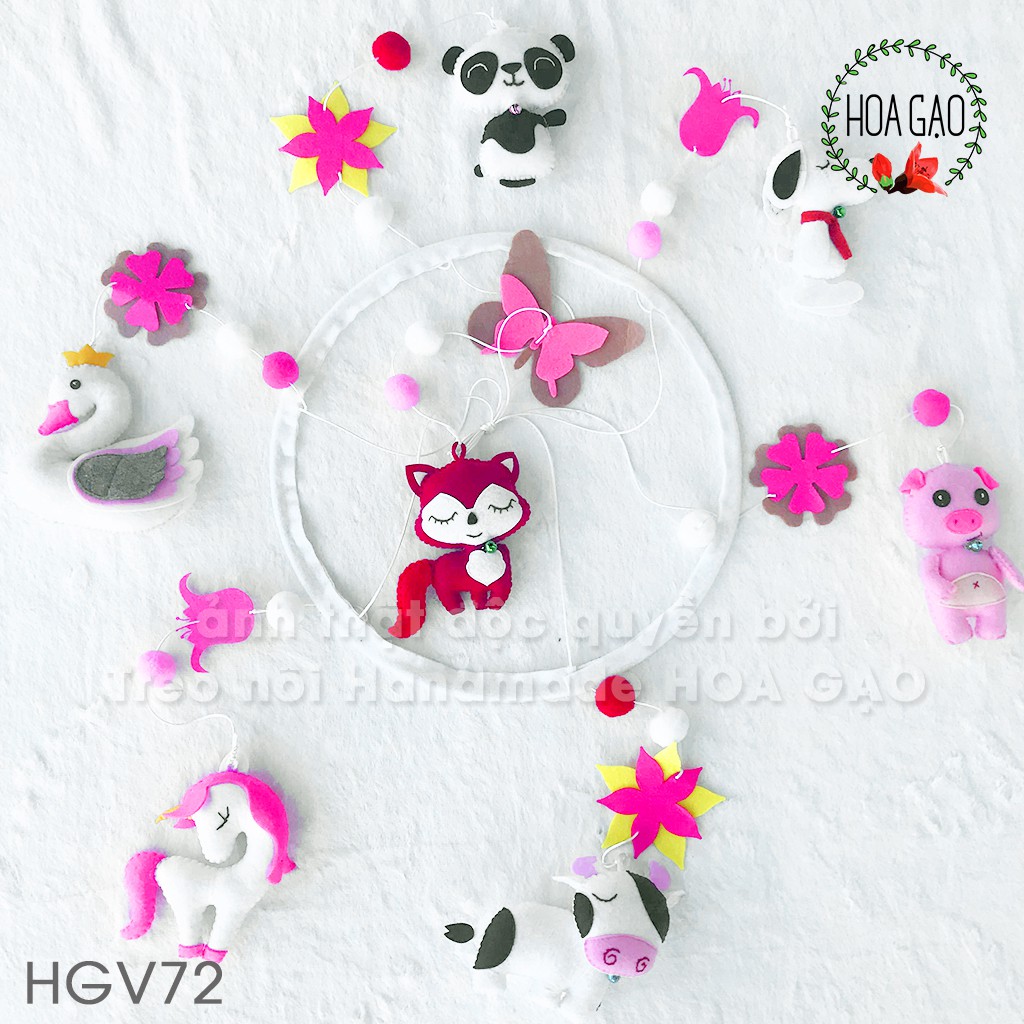 Treo nôi, đồ chơi treo cũi handmade HOA GẠO GNV72 vải cao cấp, kích thích thị giác, giáo dục sớm cho bé