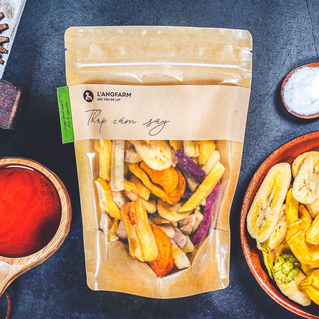 Thập cẩm sấy giòn L'angfarm, 100g, bịch, mẫu kraft 1 mặt trong