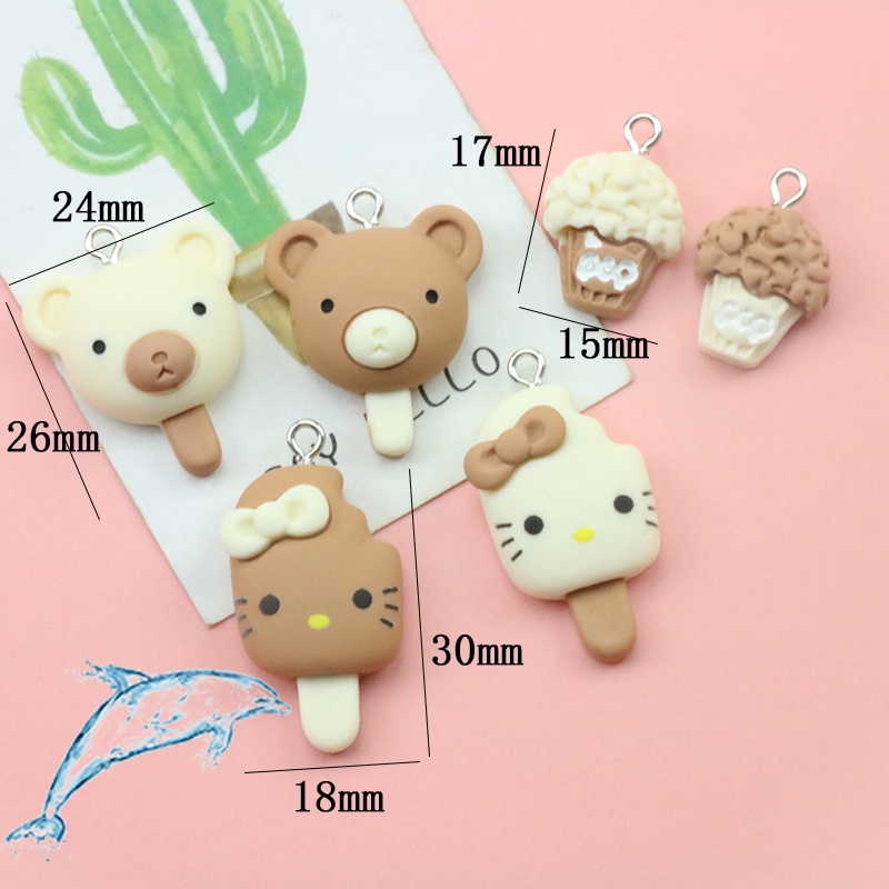 Bộ Phụ Kiện Làm Trang Sức Thủ Công Bằng Nhựa resin Hình Ly Trà Sữa / Bắp Rang / Thỏ / Gấu Dễ Thương diy 2021