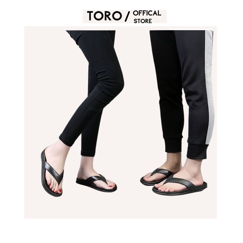 Dép xỏ ngón, dép kẹp nam da bò thời trang cao cấp Toro , đế cao su non màu đen - X03