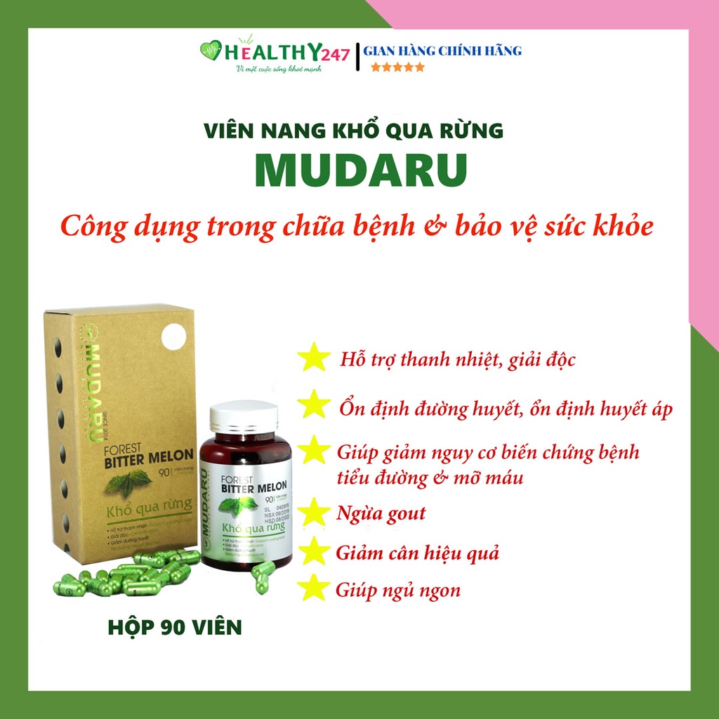 Viên Uống Khổ Qua Rừng Mudaru Chính Hãng Hộp 90 Viên Tốt Cho Người Bệnh Tiểu Đường Bệnh Gan Healthy247