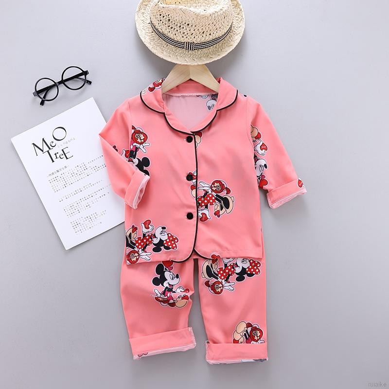 Set 2 Món Đồ Ngủ Tay Dài In Hình Chuột Mickey Dễ Thương Cho Bé Từ 0-6 Tuổi