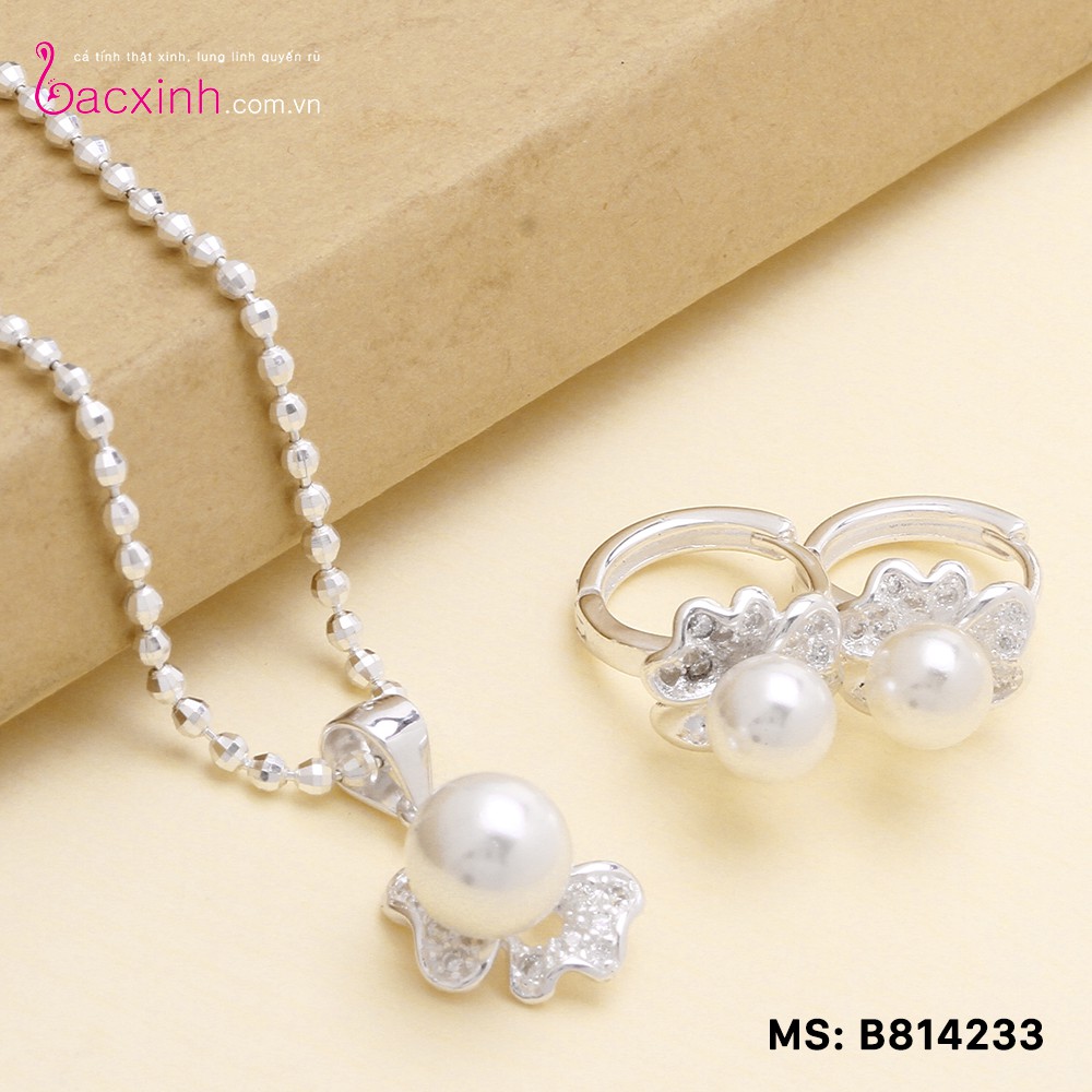 Combo dây chuyền và bông tai bạc Ý 925 Bạc xinh Huệ Ngân - Hoa đẹp PP1233-RYE140814