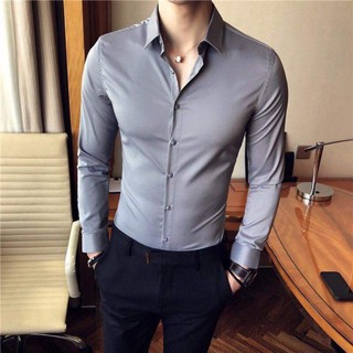 Áo sơ mi lụa nam hàn quốc trẻ đẹp màu xám  - Fashion Nam Cao Cap T.D T.D