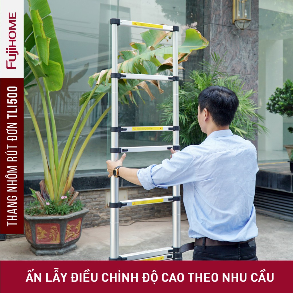 Thang nhôm rút đơn Nhập Khẩu 3,8M - 4,4M - 5M gấp gọn chính hãng FUJIHOME, thang rút xếp gọn gia đình đa năng Nhật Bản