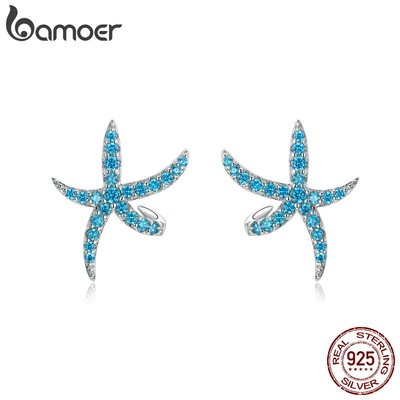 Khuyên tai Bamoer BSE136 bằng bạc 925 màu xanh dương thời trang hàn quốc