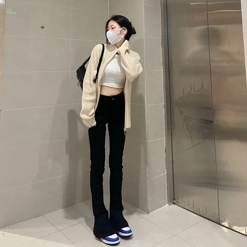 Quần jean bò nữ ống loe dáng dài cạp lưng cao trơn phong cách Ulzzang Hàn thời trang cá tính sành điệu Kozoda QJ8 | WebRaoVat - webraovat.net.vn