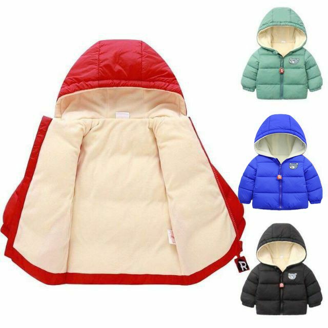 Áo khoác phao trẻ em gấu lót lông 5 lớp siêu ấm cho bé trai và bé gái 8-20kg