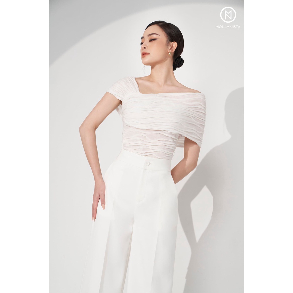 MOLLYNISTA - Áo Fuzzy thun chéo vai quyến rũ nữ tính thiết kế cao cấp đi chơi đi tiệc gợi cảm
