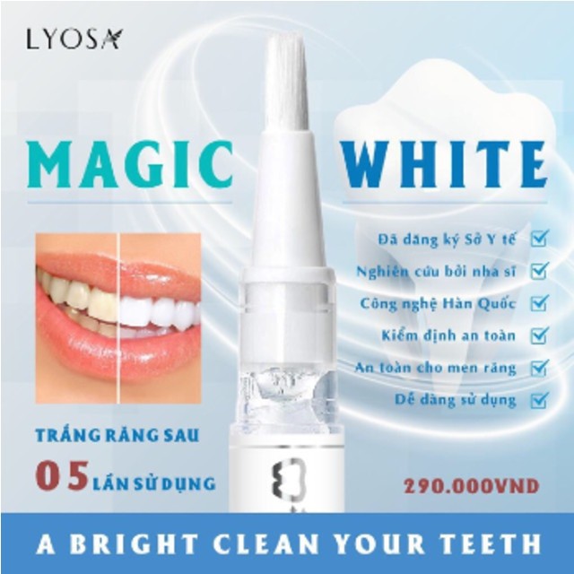 [CHÍNH HÃNG] Bút trắng răng Gel trắng răng Lyosa Magic White - loại bỏ mảng bám trắng răng số 1 Hàn Quốc