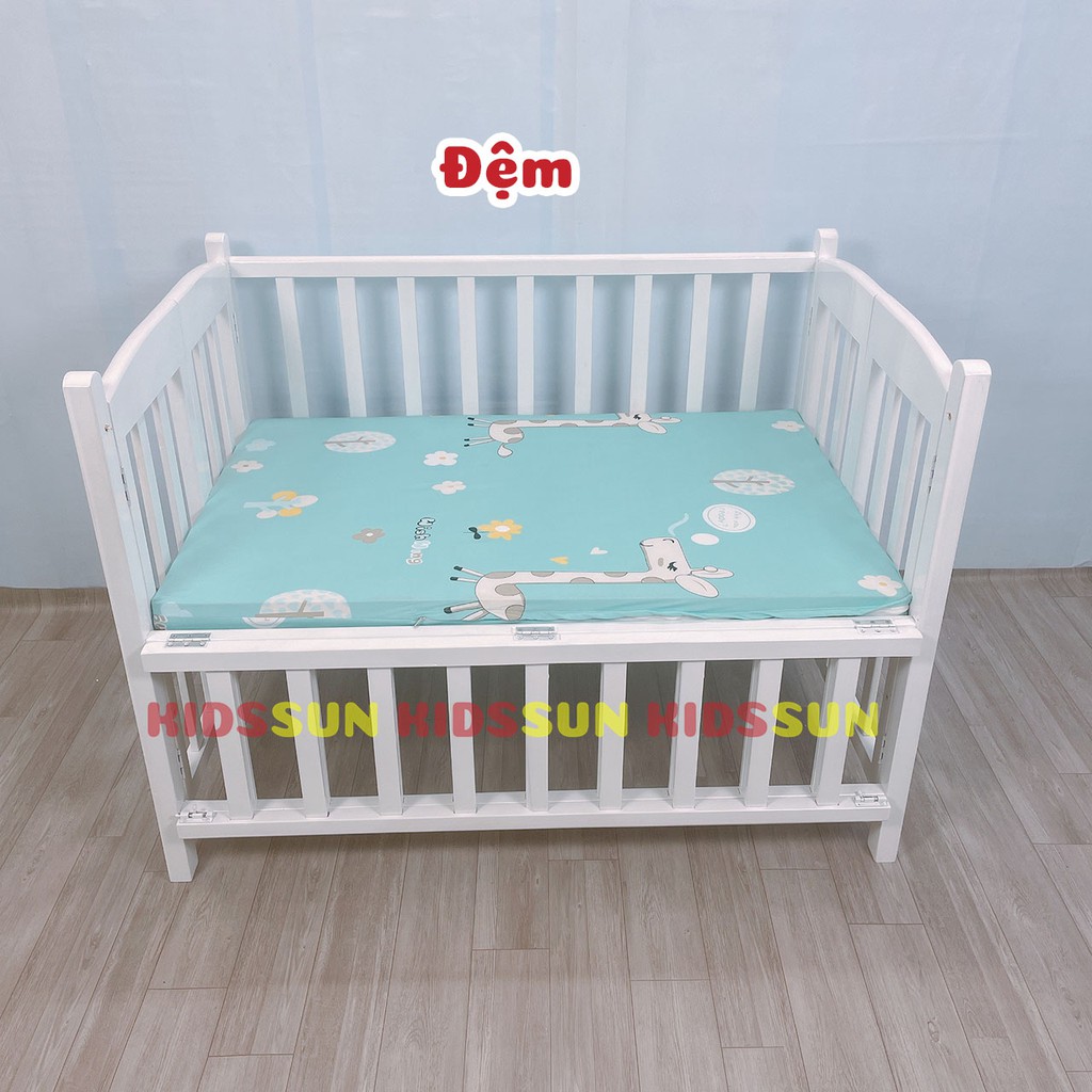 Bộ 3 sản Phẩm Phụ Kiện Ga Chun Bọc Đệm , Đệm Bông Ép, Bộ 4 Tấm Quây Kidssun Cho Giường Cũi Trẻ Em