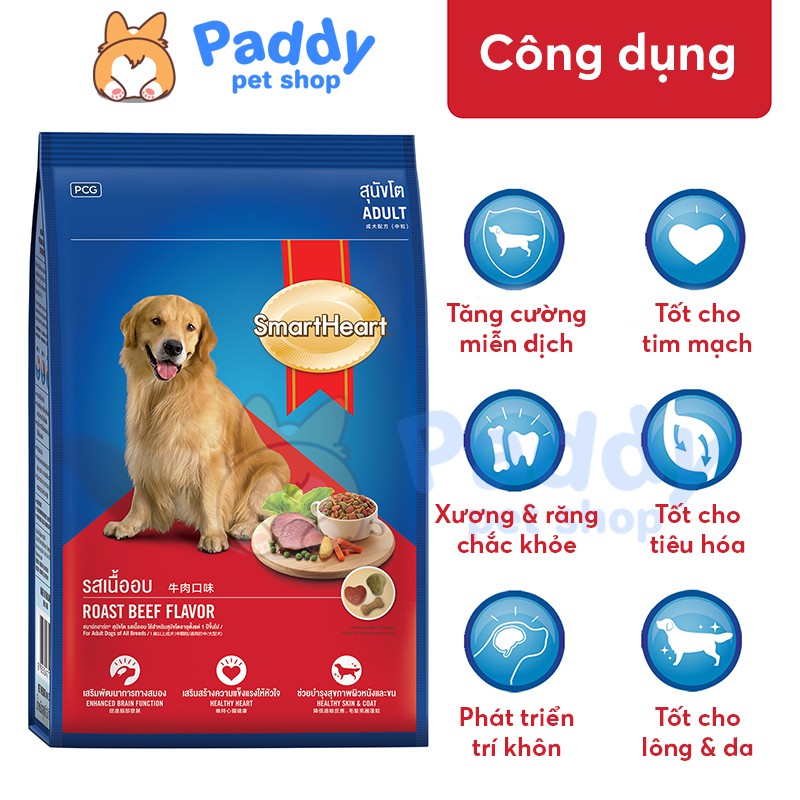 [3kg] Hạt SmartHeart Adult Cho Chó Trưởng Thành Vị Bò Nướng