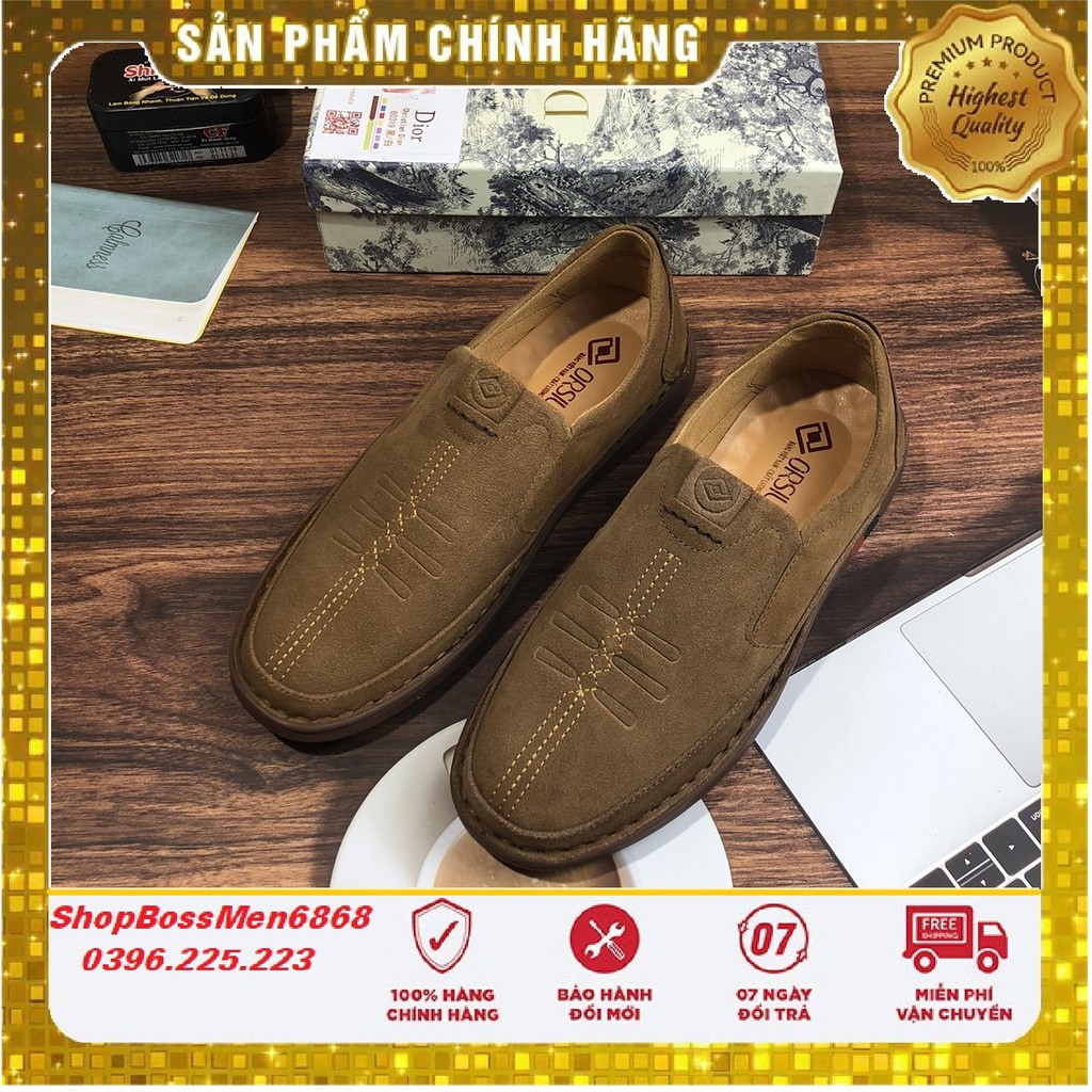 [Hàng loại 1]Giày da nam 🔴𝑭𝑹𝑬𝑬𝑺𝑯𝑰𝑷🔴 chất da lộn cao cấp 2 màu đậm chất bụi mã BOSSMEN01