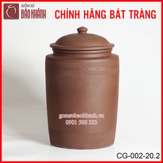 Hũ sành đựng gạo 20kg dáng trụ hút ẩm - gốm sứ Bảo Khánh Bát Tràng