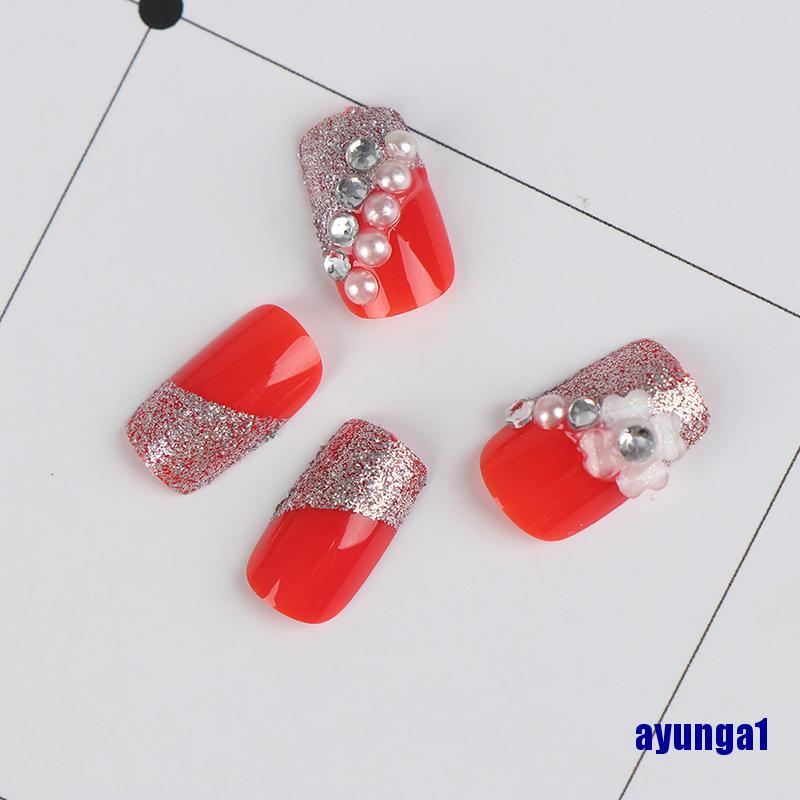 Set 24 móng tay giả hoa hồng trang trí móng tay nghệ thuật