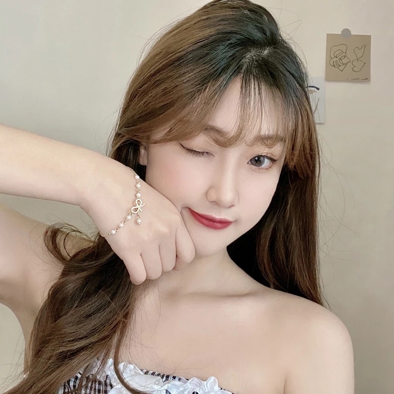 Vòng tay hợp kim mỏng trang trí nơ đính ngọc trai thời trang cho nữ