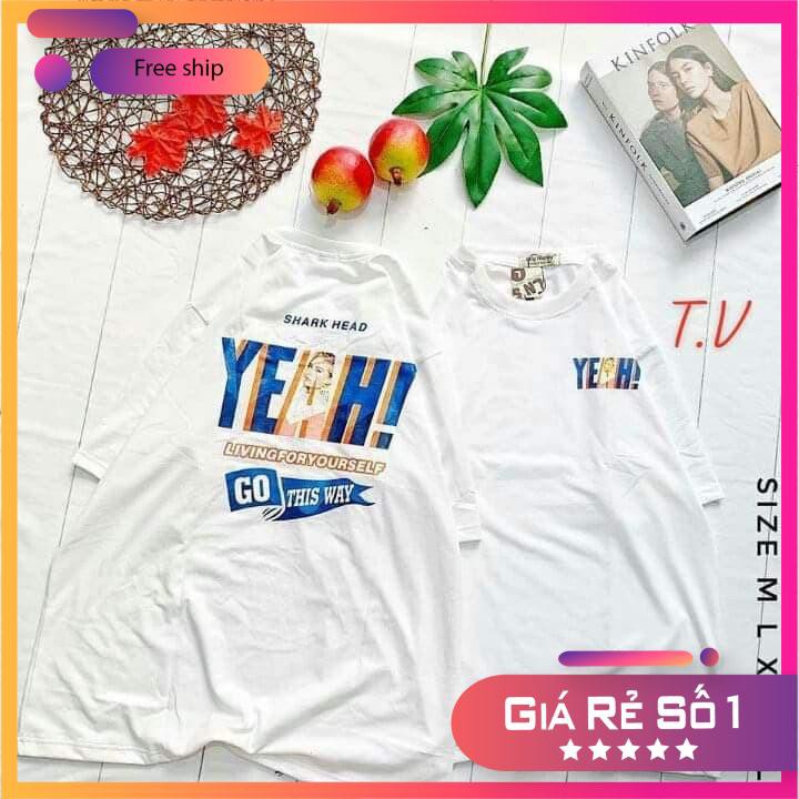 Aó thun tay lỡ unisex in chữ YEAH