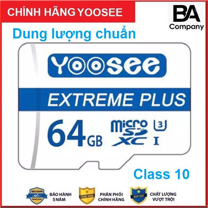 Thẻ Nhớ 64GB Yoosee Chính Hãng - Tốc Độ Cao Chuẩn Class10 1 Đổi 1 Trong 5 Năm