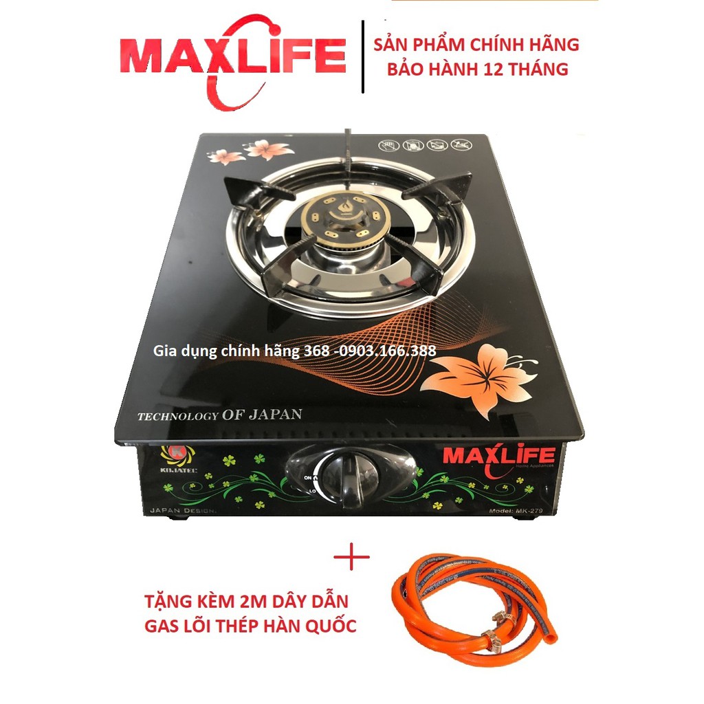 BẾP GA ĐƠN KÍNH MAXLIFE MK-279 Mặt Kính Chia Lửa Đồng