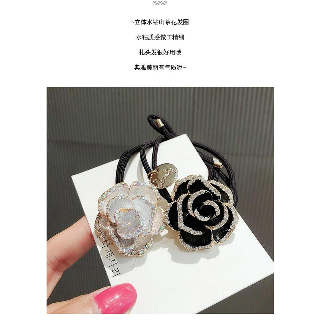 Dây buộc tóc đính hoa trà cao cấp phong cách mới