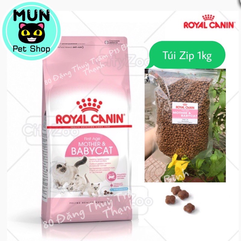 Thức ăn hạt mèo Royal Canin Mother &amp; Babycat cho mèo mẹ mang thai, cho con bú và mèo con từ 1-4 tháng - túi 1kg