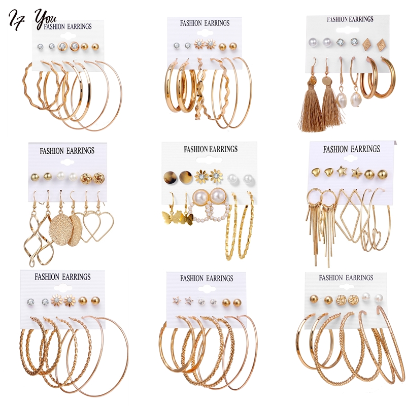 Set khuyên tai AY dạng xỏ tua rua trái tim ngọc trai nhân tạo nhiều màu sắc thời trang cho nữ