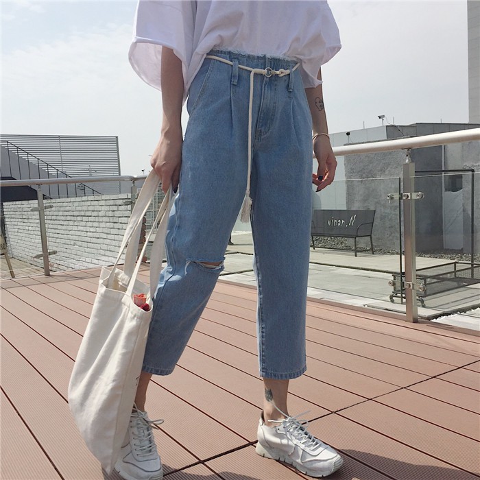 [Hàng có sẵn-Video thật] Quần jeans nữ Baggy rách Ulzzang Quảng Châu QDJ12 (Mom Jeans) | BigBuy360 - bigbuy360.vn