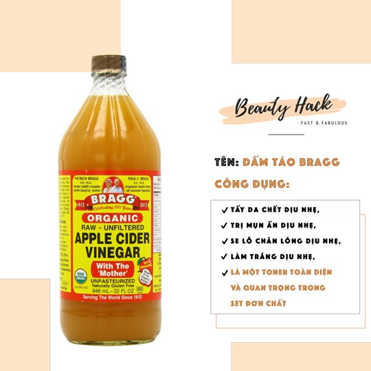 Dấm táo Mỹ Organic Bragg có con dấm mẹ 473ml date 11.5.2023