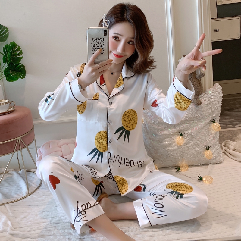 Bộ Đồ Ngủ Vải Satin In Hoa Gợi Cảm Cho Nữ Size M-5Xl