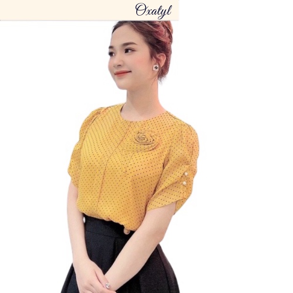 Áo Sơ Mi Nữ Họa Tiết Chấm Bi tay nỡ cổ tròn mã AO02