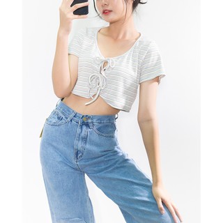 Áo thun gân cột nơ trước - leo's clothing atg