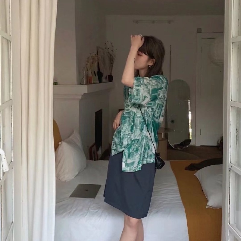 Áo Sơ Mi Ngắn Tay Form Rộng Phong Cách Retro Dành Cho Nữ