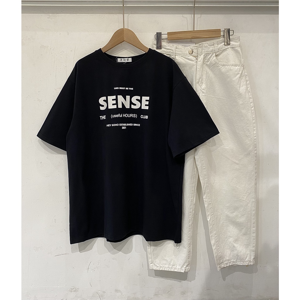 Áo thun tay lỡ SENSE Áo thun Quảng Châu In Unisex phông nam nữ oversize Hàn Quốc, Áo thun tay lỡ in unisex