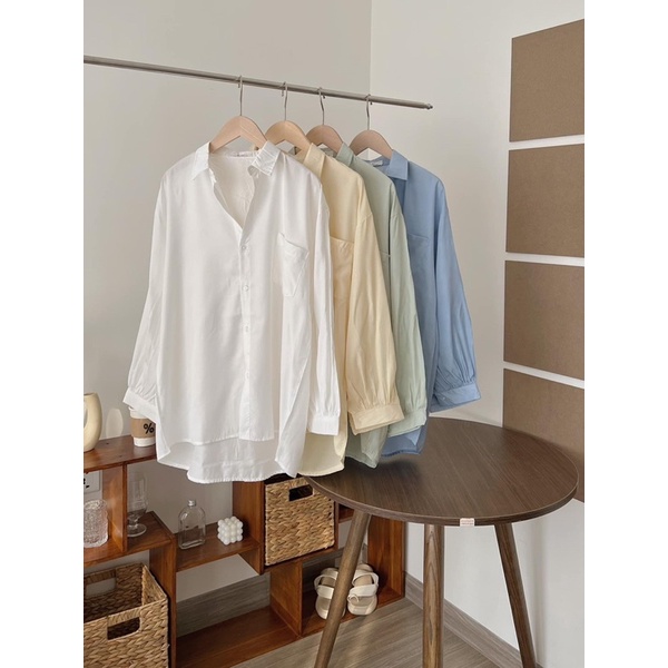 Áo sơmi lụa hàn oversize/Áo sơmi lụa tay phồng